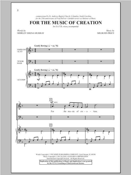 Download Milburn Price For The Music Of Creation Sheet Music and learn how to play SATB PDF digital score in minutes