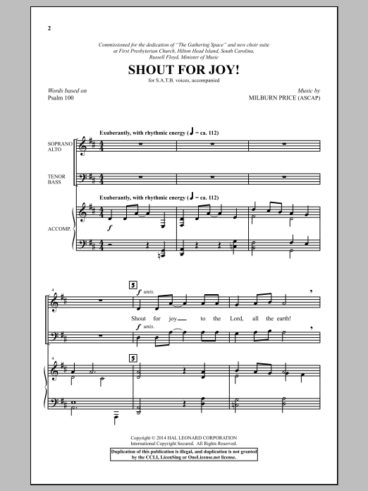 Download Milburn Price Shout For Joy! Sheet Music and learn how to play SATB PDF digital score in minutes