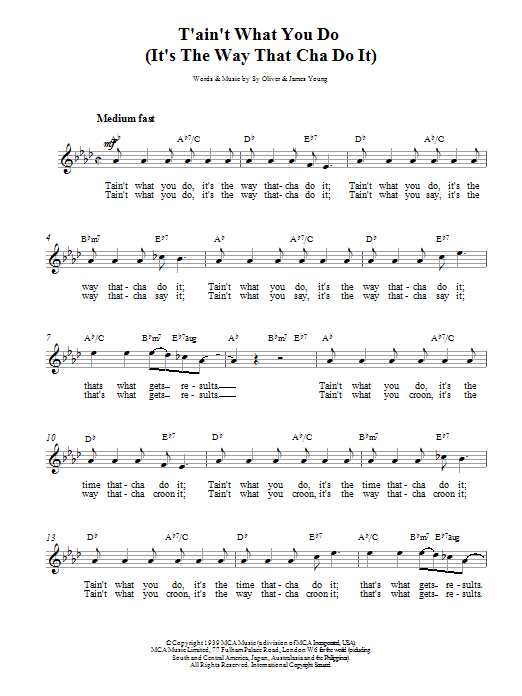 Download Ella Fitzgerald Tain't What You Do Sheet Music and learn how to play Melody Line, Lyrics & Chords PDF digital score in minutes