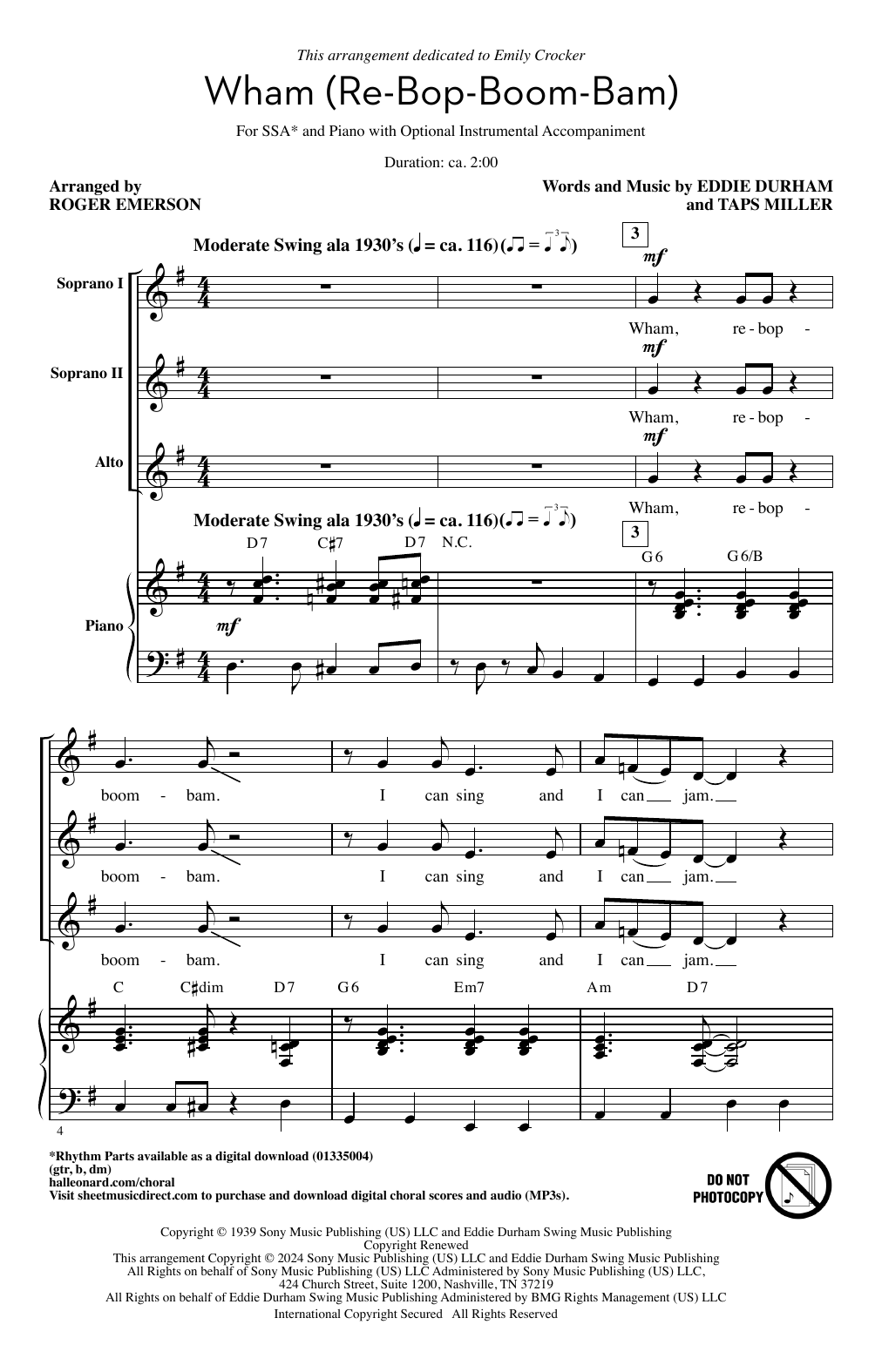 Download Mildred Bailey Wham (Re-Bop-Boom-Bam) Sheet Music and learn how to play SSA Choir PDF digital score in minutes