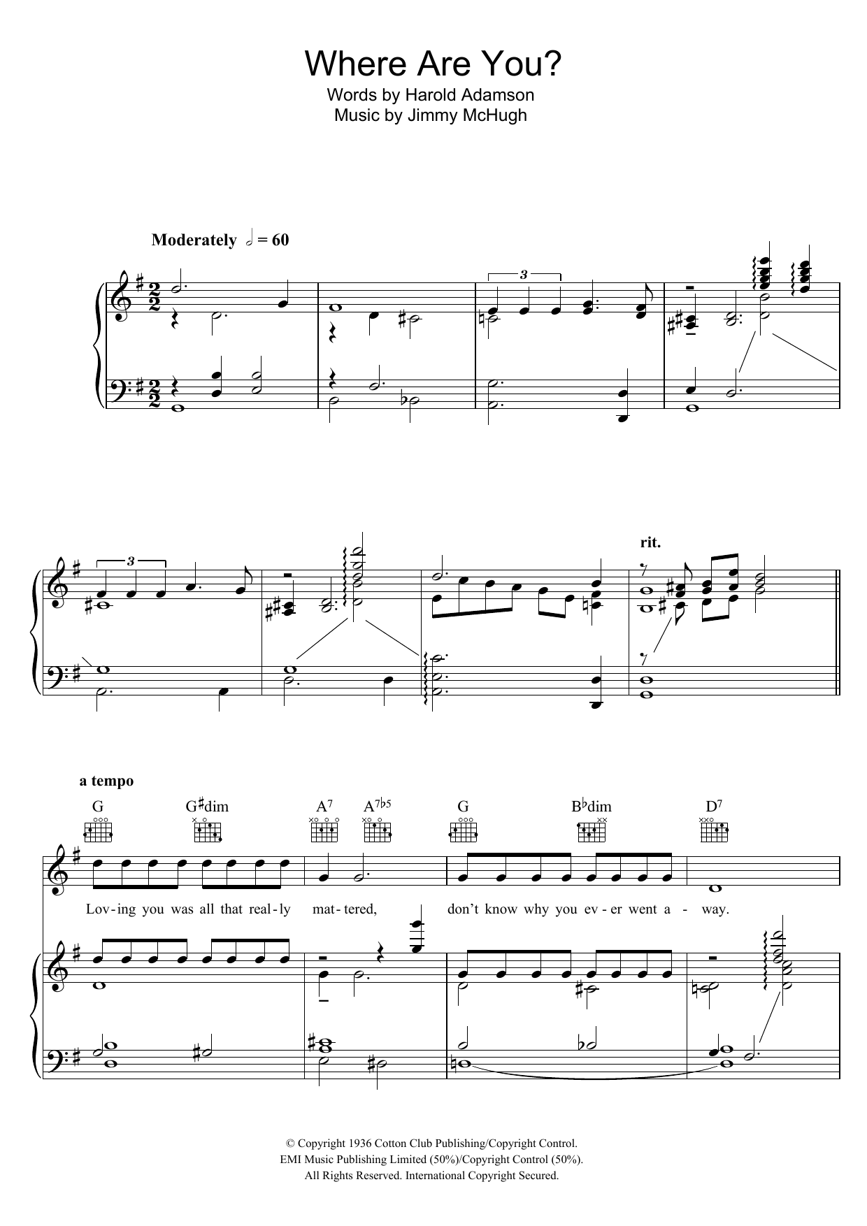 Download Mildred Bailey Where Are You? Sheet Music and learn how to play Piano, Vocal & Guitar (Right-Hand Melody) PDF digital score in minutes