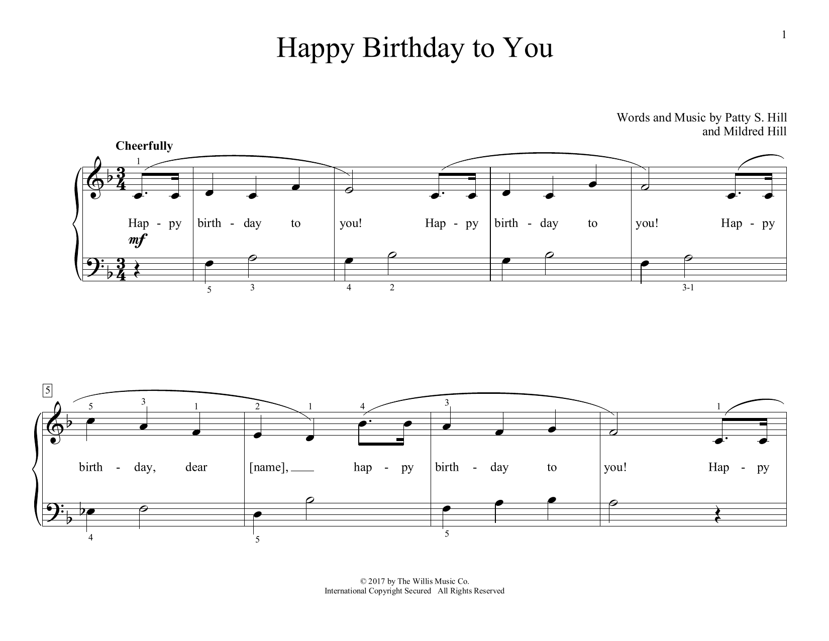 Download Mildred Hill & Patty Hill Happy Birthday To You (arr. Christopher Hussey) Sheet Music and learn how to play Educational Piano PDF digital score in minutes