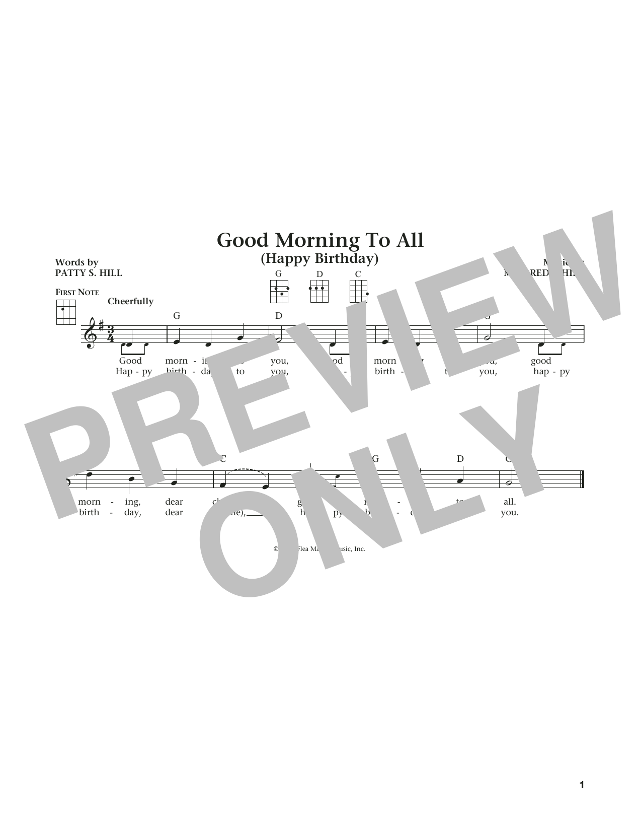 Download Mildred J. Hill Good Morning To All Sheet Music and learn how to play Ukulele PDF digital score in minutes