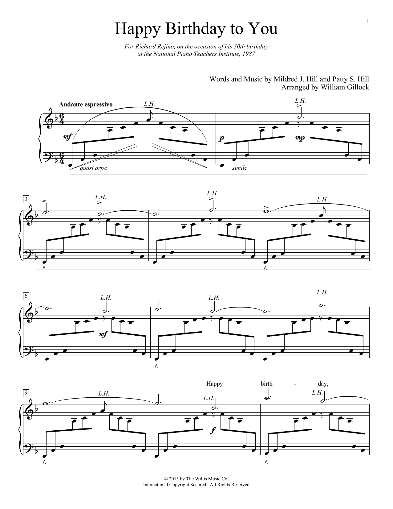 Download William Gillock Happy Birthday To You Sheet Music and learn how to play Easy Piano PDF digital score in minutes