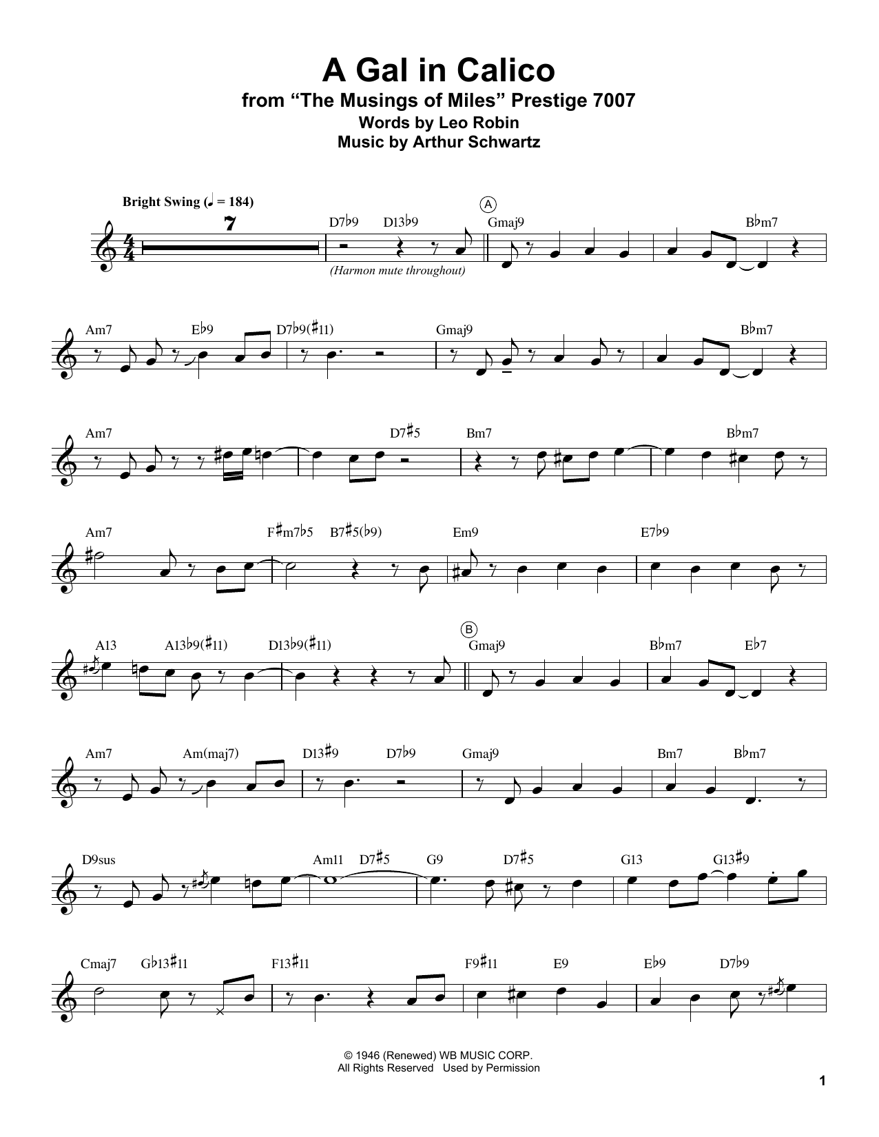 Download Miles Davis A Gal In Calico Sheet Music and learn how to play Trumpet Transcription PDF digital score in minutes