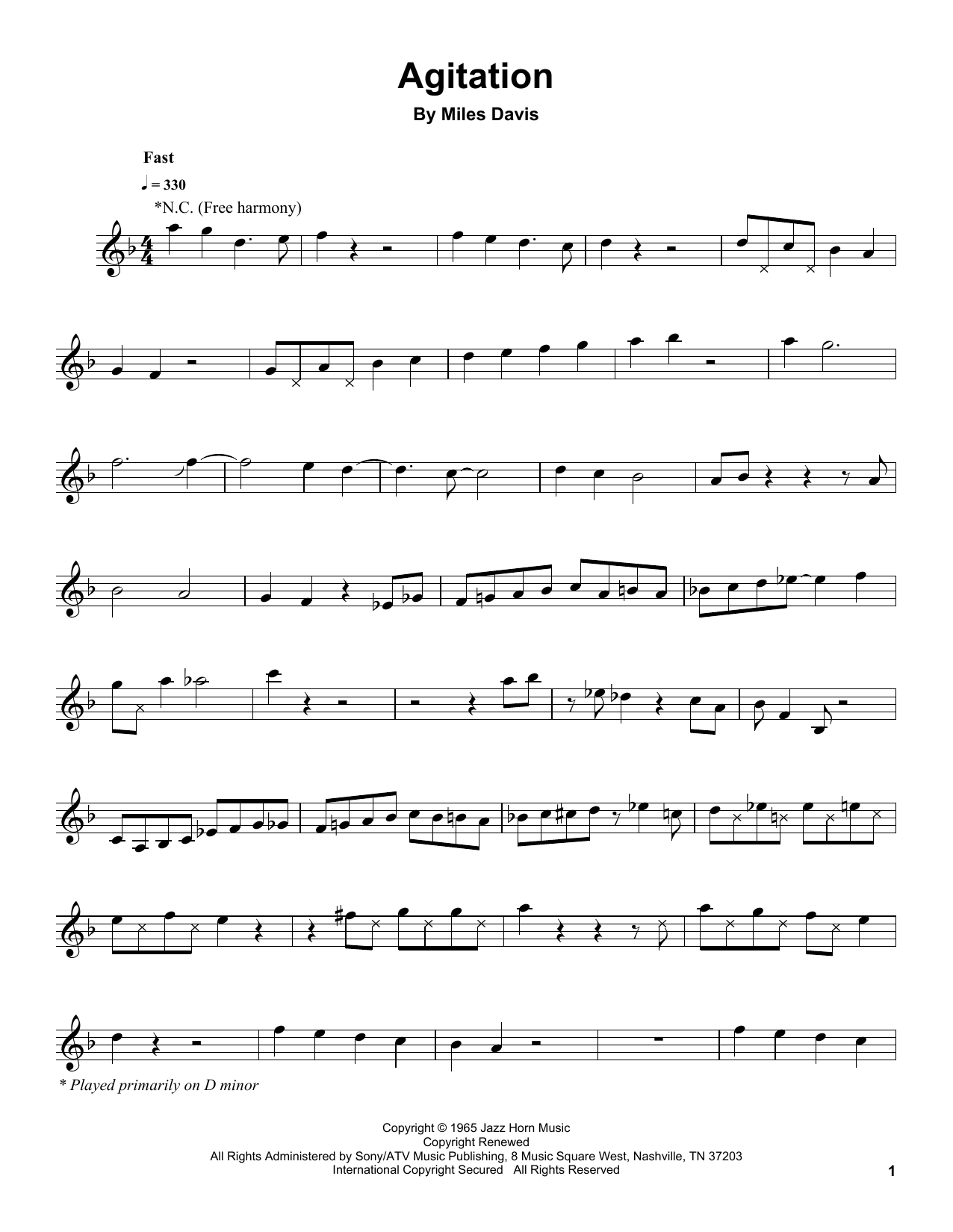 Download Miles Davis Agitation Sheet Music and learn how to play TPTTRN PDF digital score in minutes