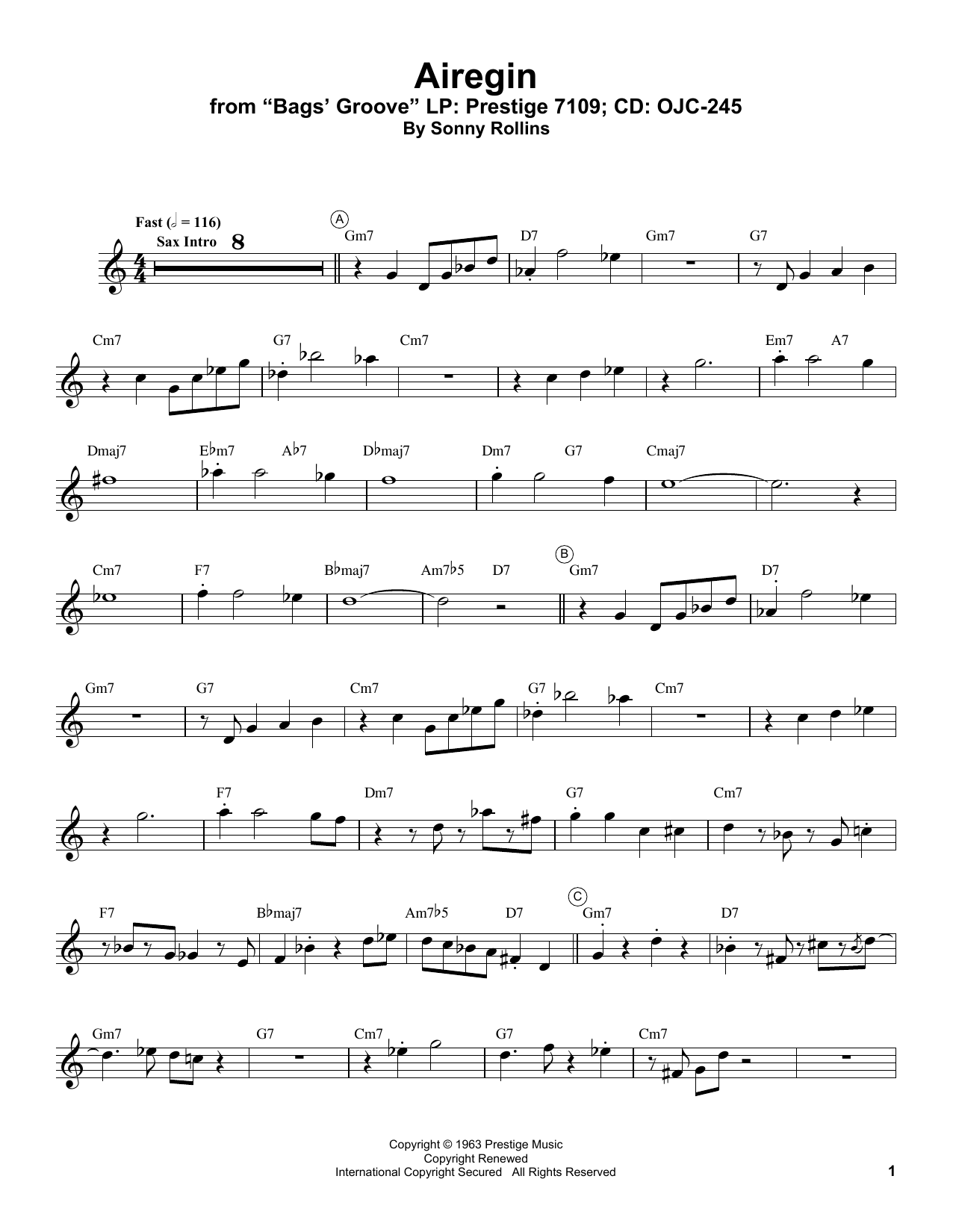 Download Miles Davis Airegin Sheet Music and learn how to play Trumpet Transcription PDF digital score in minutes