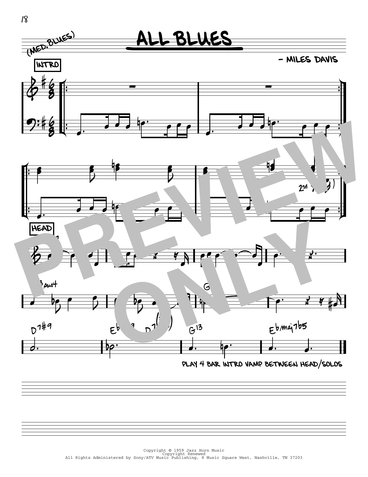 Download Miles Davis All Blues [Reharmonized version] (arr. Jack Grassel) Sheet Music and learn how to play Real Book – Melody & Chords PDF digital score in minutes