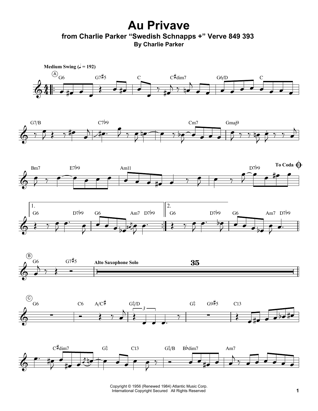 Download Miles Davis Au Privave Sheet Music and learn how to play Trumpet Transcription PDF digital score in minutes