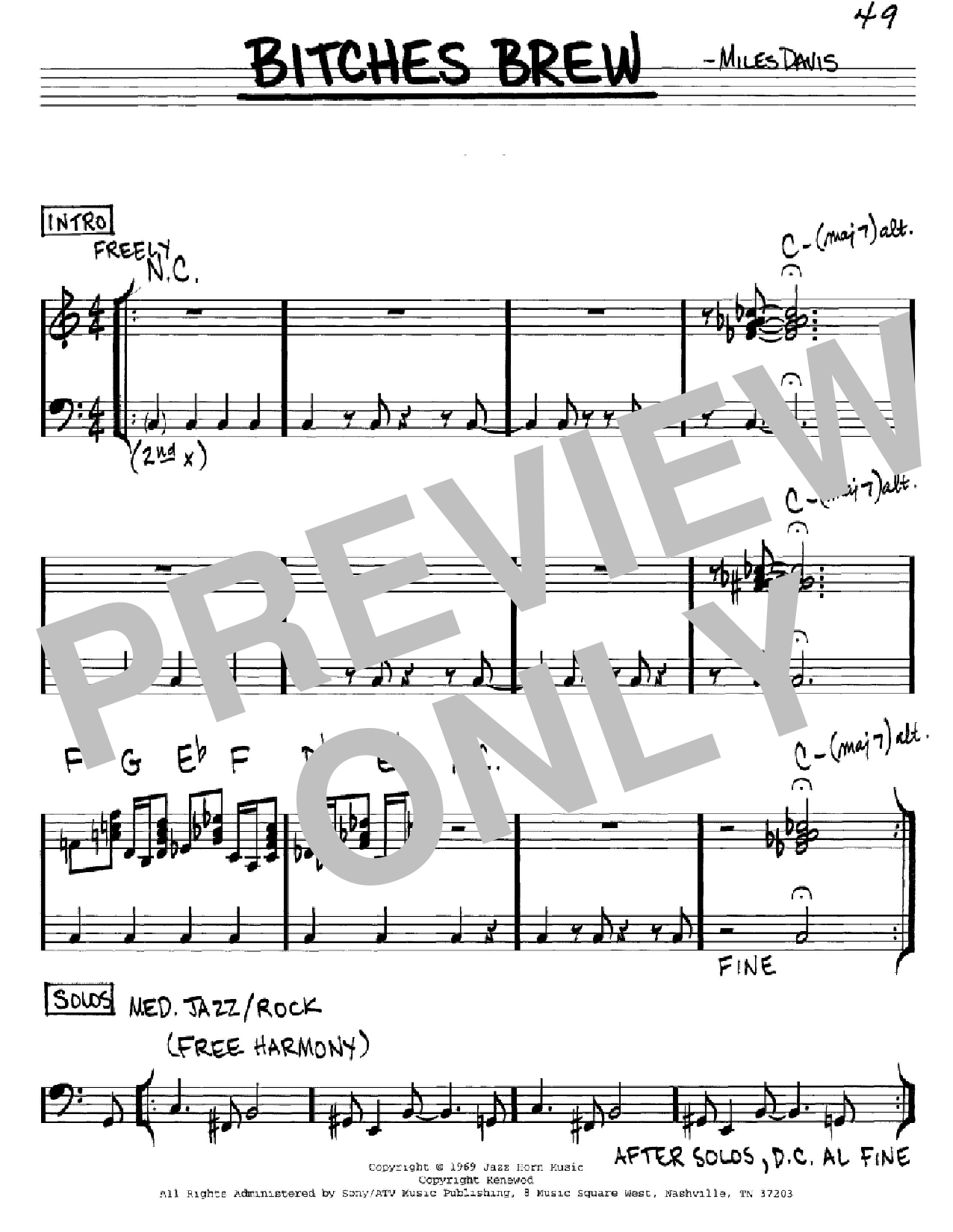 Download Miles Davis Bitches Brew Sheet Music and learn how to play Real Book – Melody & Chords PDF digital score in minutes
