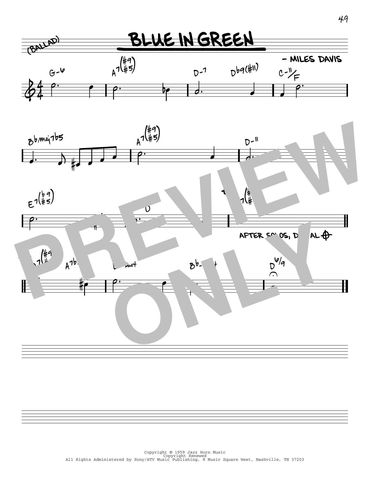Download Miles Davis Blue In Green [Reharmonized version] (arr. Jack Grassel) Sheet Music and learn how to play Real Book – Melody & Chords PDF digital score in minutes