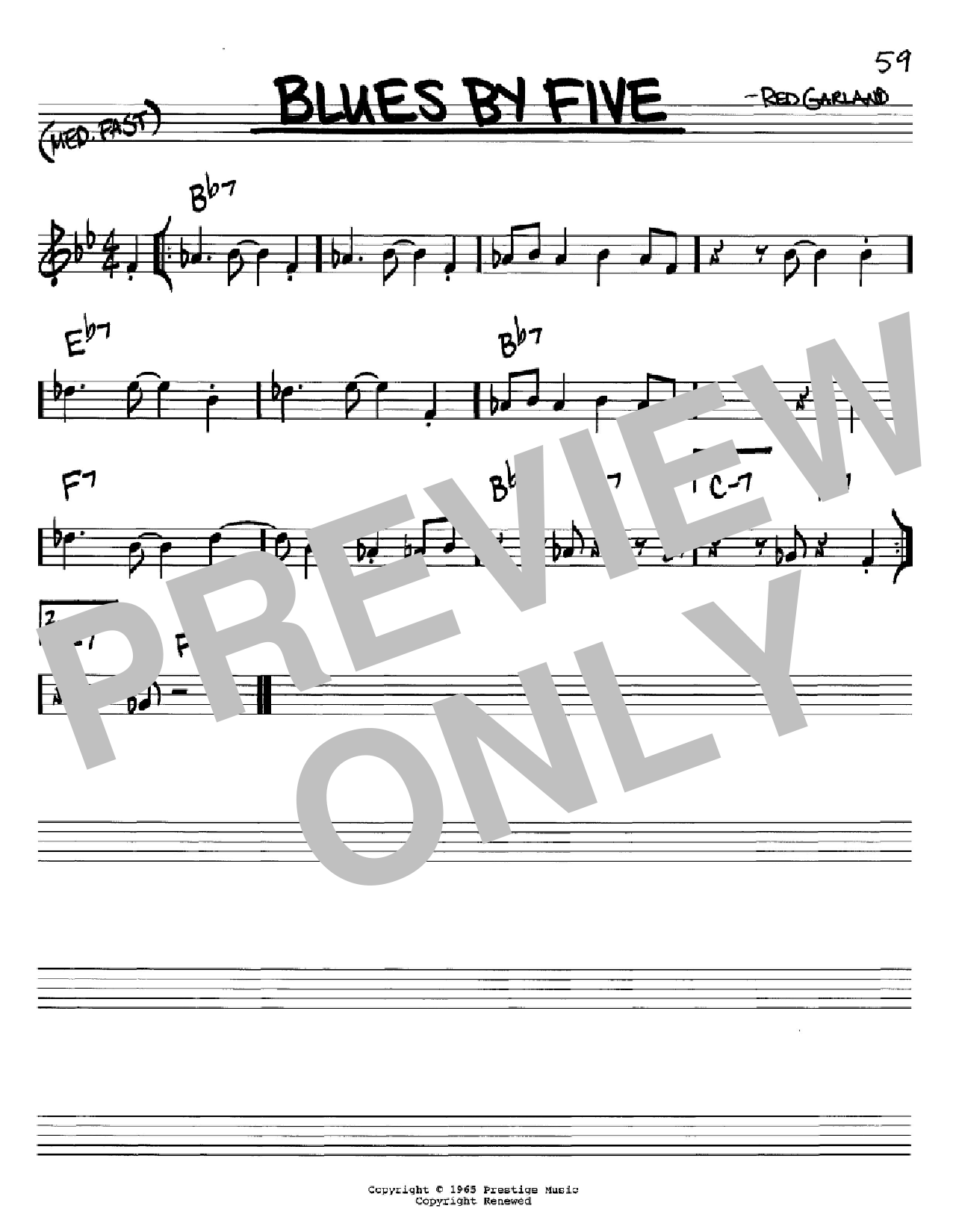 Download Miles Davis Blues By Five Sheet Music and learn how to play Piano PDF digital score in minutes