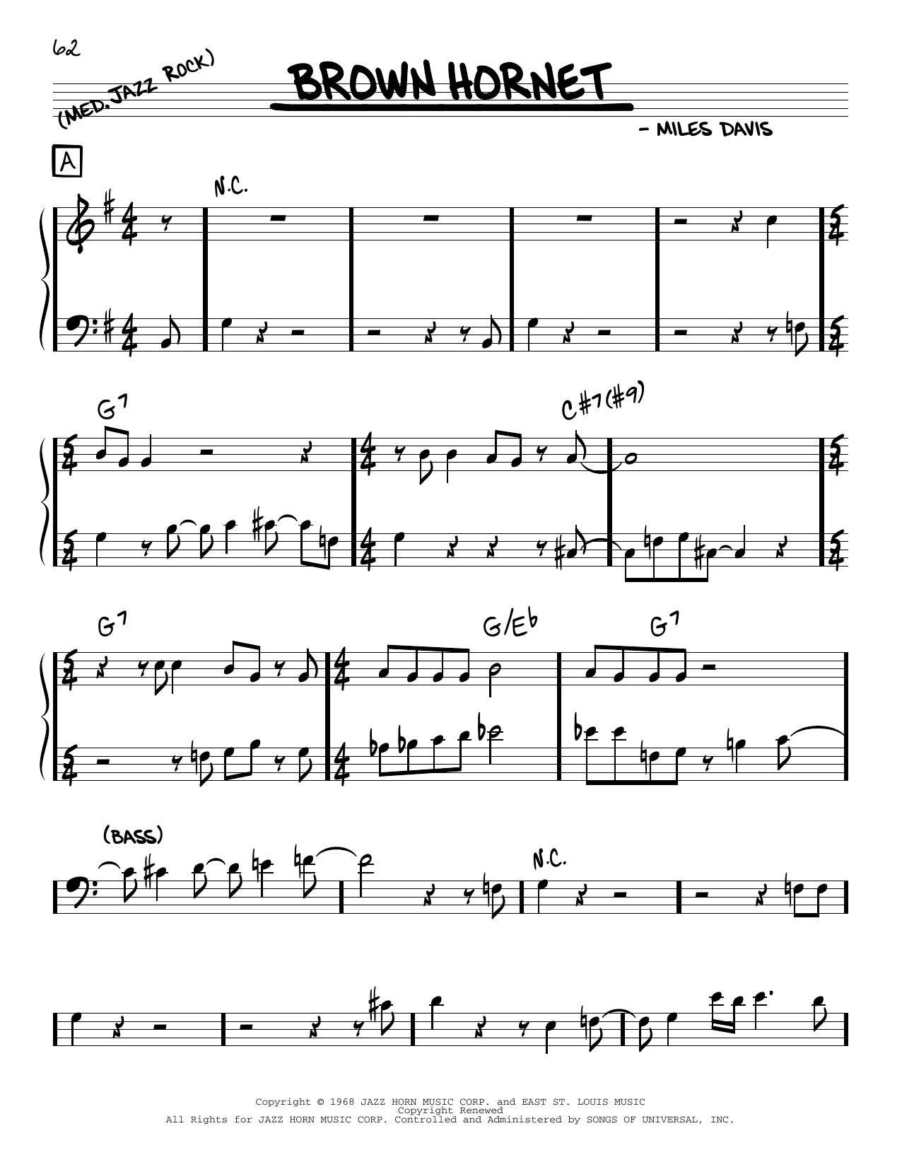 Download Miles Davis Brown Hornet Sheet Music and learn how to play Real Book – Melody & Chords PDF digital score in minutes