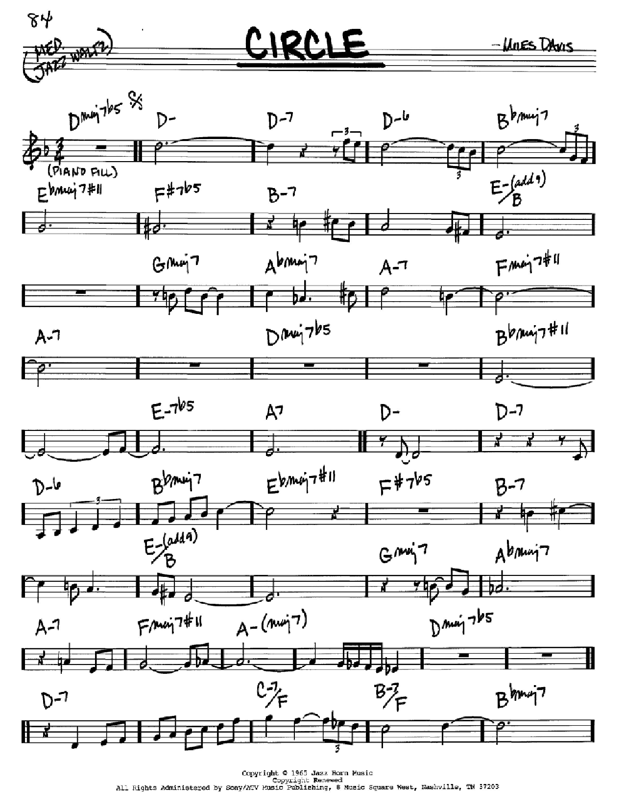Download Miles Davis Circle Sheet Music and learn how to play Piano PDF digital score in minutes