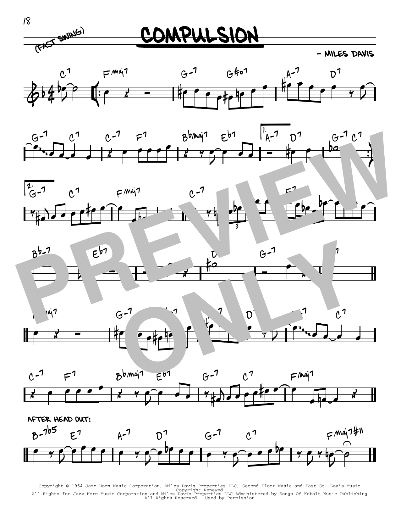 Download Miles Davis Compulsion Sheet Music and learn how to play Real Book – Melody & Chords PDF digital score in minutes