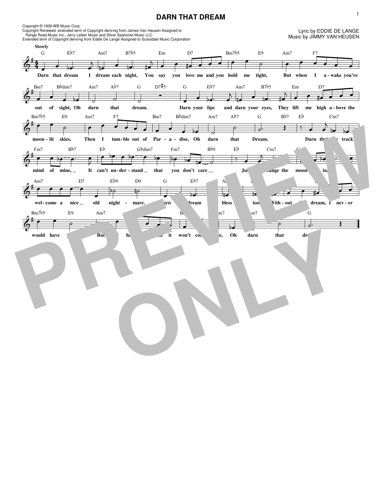 Download Miles Davis Darn That Dream Sheet Music and learn how to play Melody Line, Lyrics & Chords PDF digital score in minutes