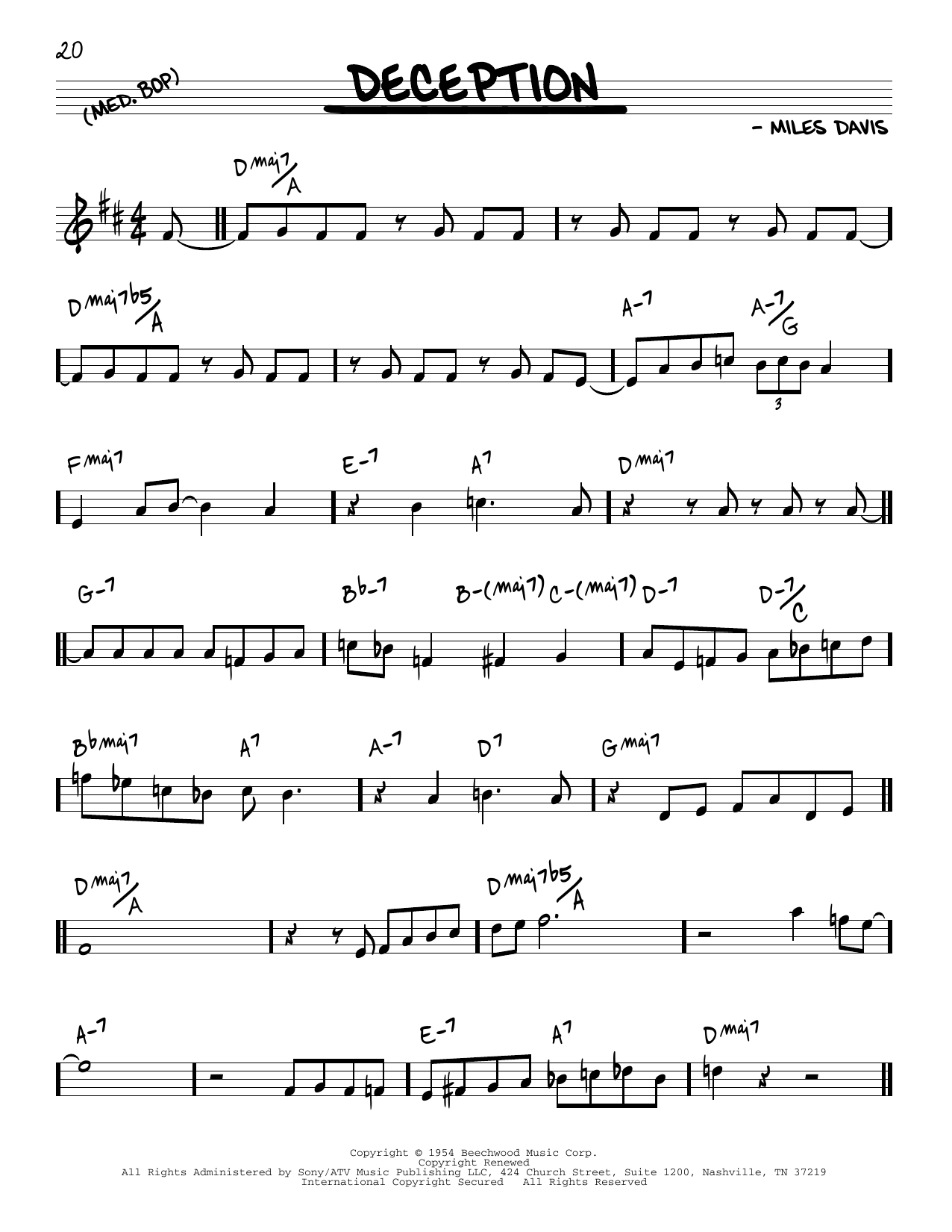 Download Miles Davis Deception Sheet Music and learn how to play Real Book – Melody & Chords PDF digital score in minutes