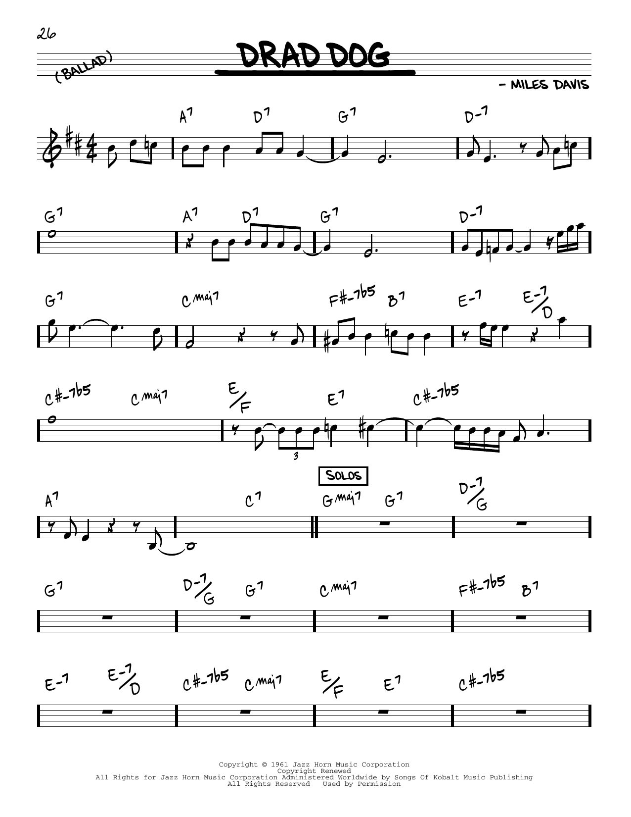 Download Miles Davis Drad Dog Sheet Music and learn how to play Real Book – Melody & Chords PDF digital score in minutes