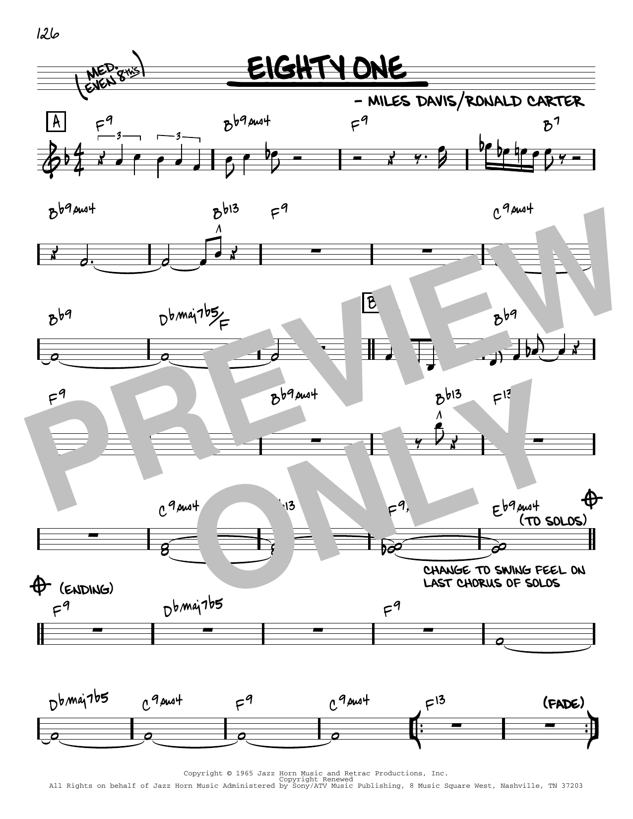 Download Miles Davis Eighty One [Reharmonized version] (arr. Jack Grassel) Sheet Music and learn how to play Real Book – Melody & Chords PDF digital score in minutes