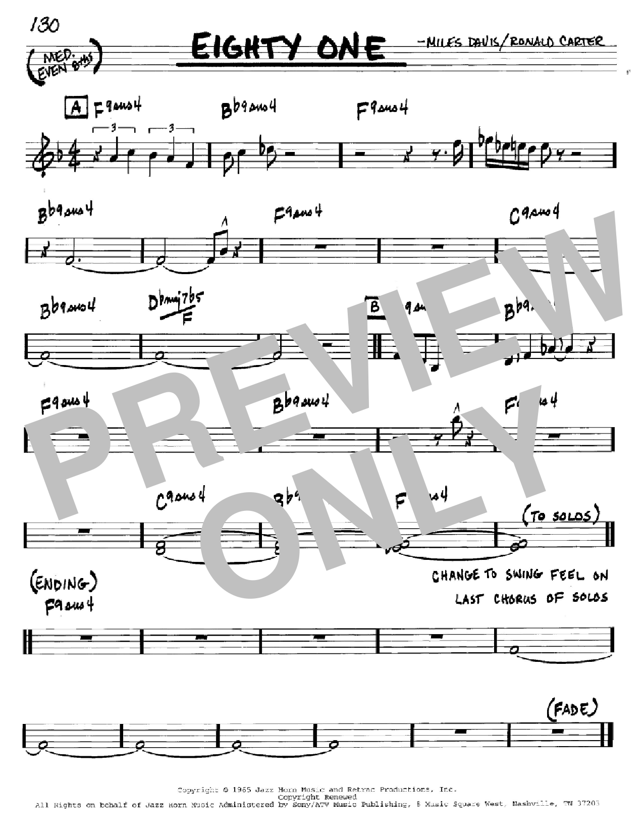 Download Miles Davis Eighty One Sheet Music and learn how to play Piano PDF digital score in minutes