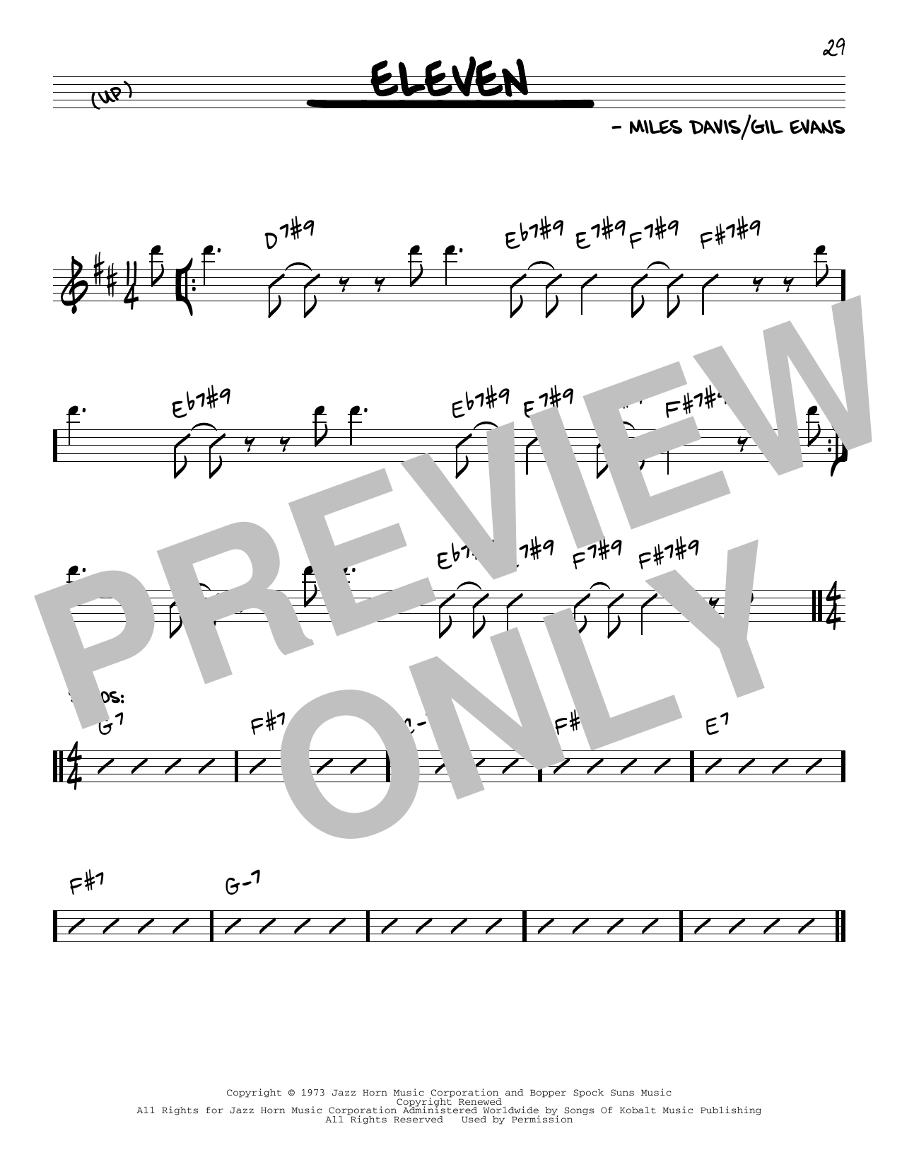 Download Miles Davis Eleven Sheet Music and learn how to play Real Book – Melody & Chords PDF digital score in minutes