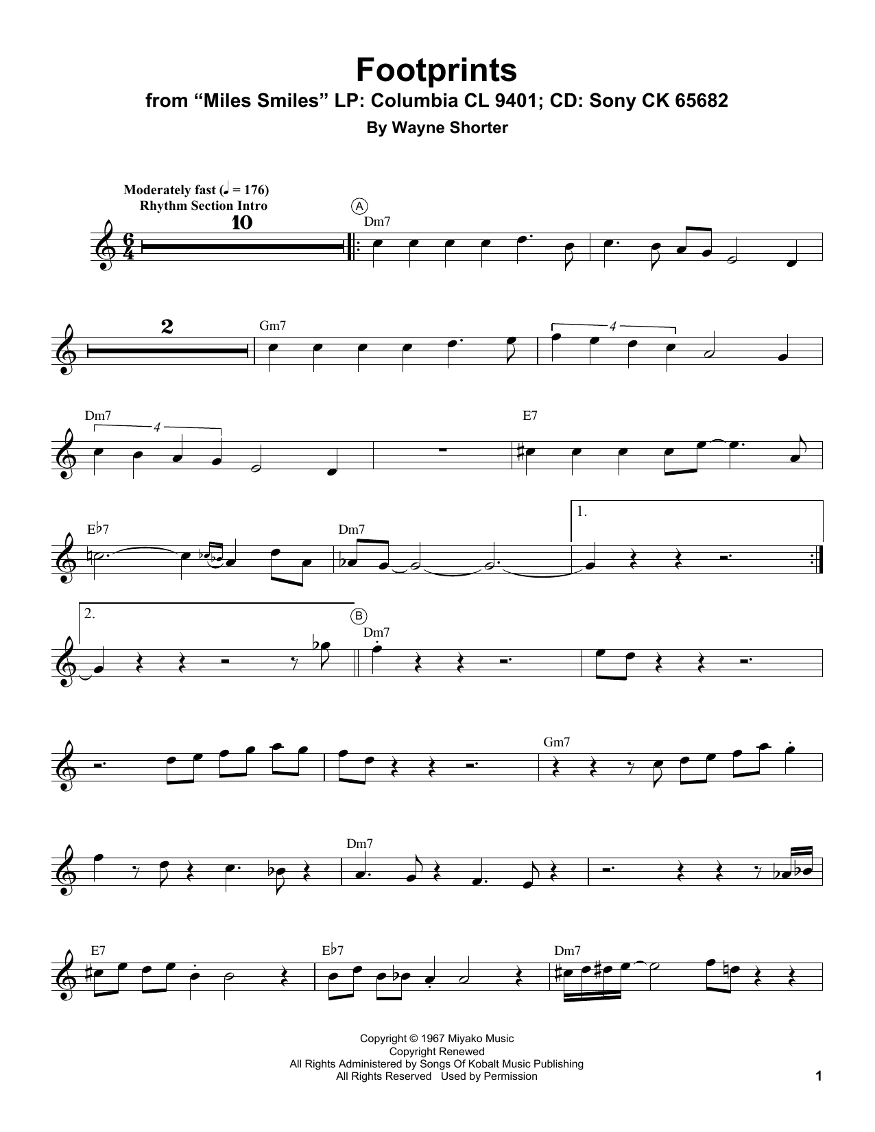Download Miles Davis Footprints Sheet Music and learn how to play Trumpet Transcription PDF digital score in minutes