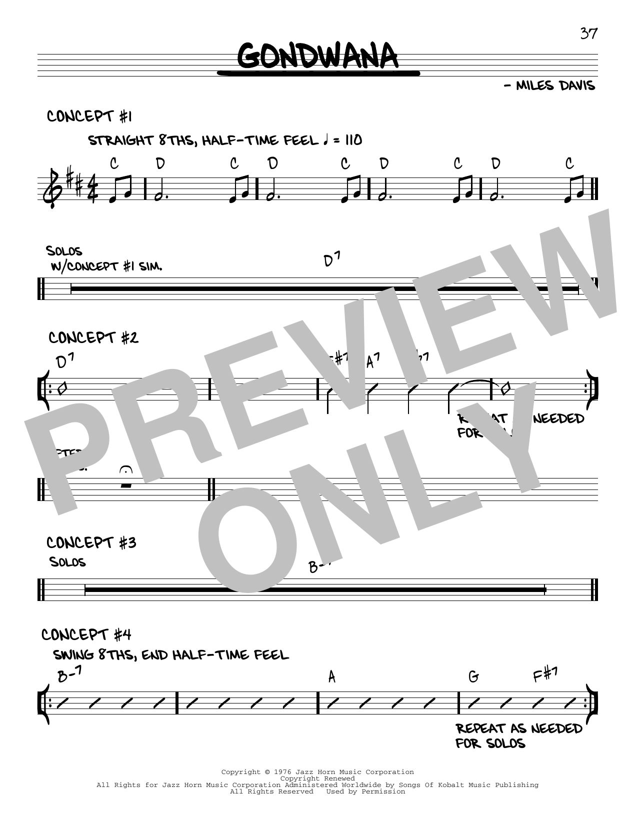 Download Miles Davis Gondwana Sheet Music and learn how to play Real Book – Melody & Chords PDF digital score in minutes