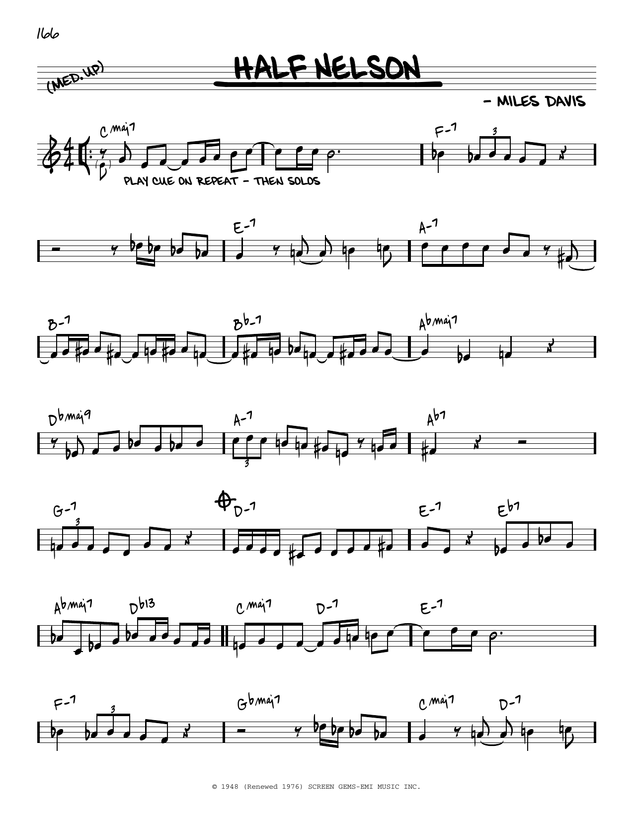 Download Miles Davis Half Nelson [Reharmonized version] (arr. Jack Grassel) Sheet Music and learn how to play Real Book – Melody & Chords PDF digital score in minutes