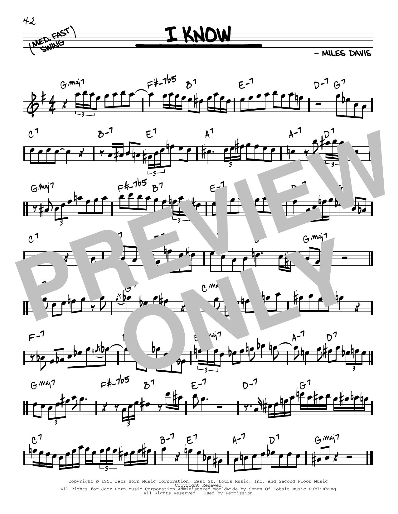 Download Miles Davis I Know Sheet Music and learn how to play Real Book – Melody & Chords PDF digital score in minutes