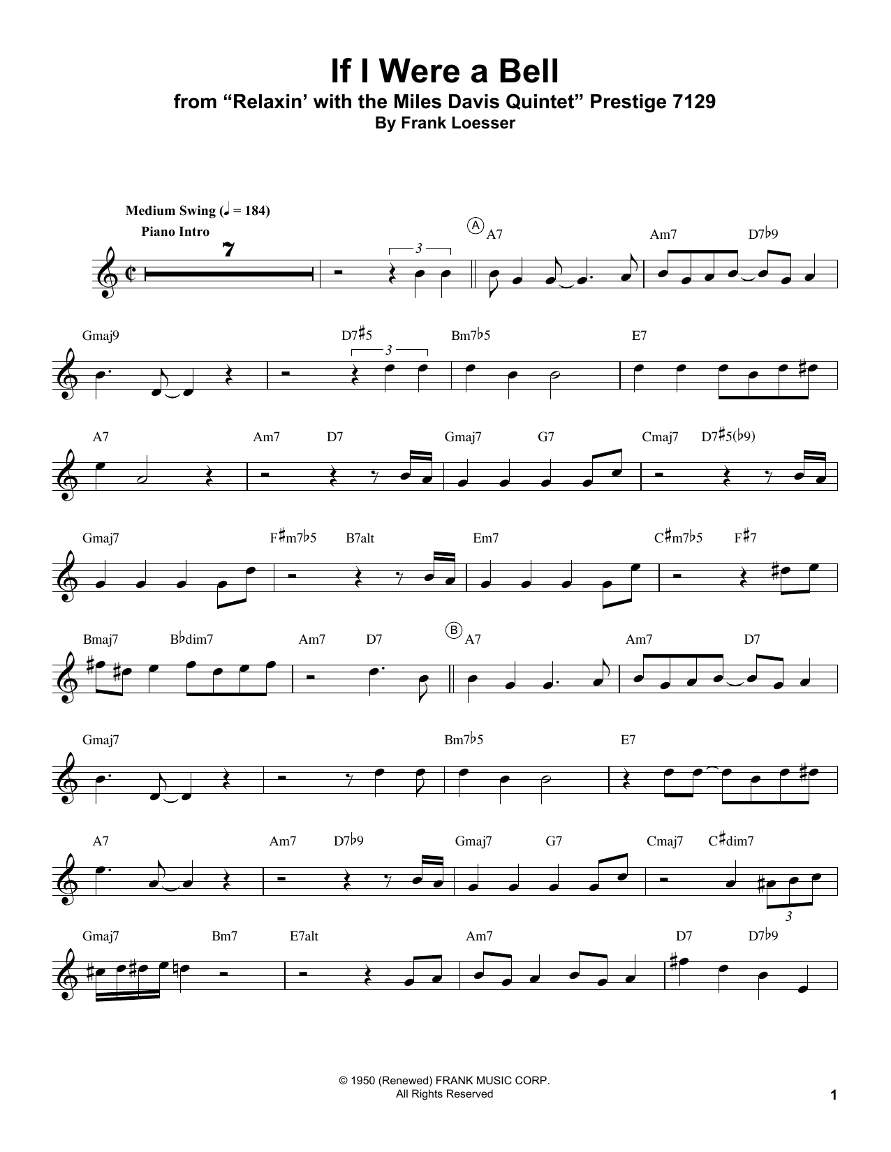Download Miles Davis If I Were A Bell Sheet Music and learn how to play Trumpet Transcription PDF digital score in minutes