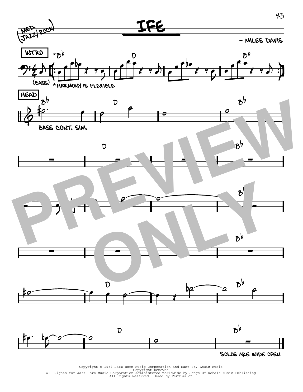 Download Miles Davis Ife Sheet Music and learn how to play Real Book – Melody & Chords PDF digital score in minutes