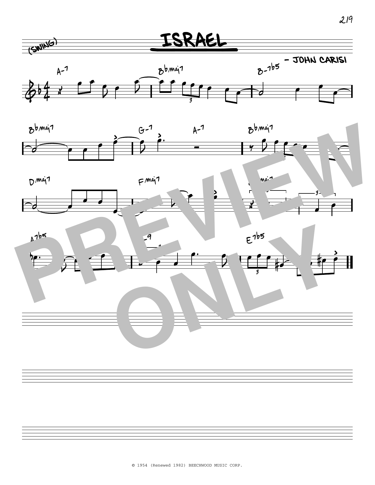 Download Miles Davis Israel [Reharmonized version] (arr. Jack Grassel) Sheet Music and learn how to play Real Book – Melody & Chords PDF digital score in minutes