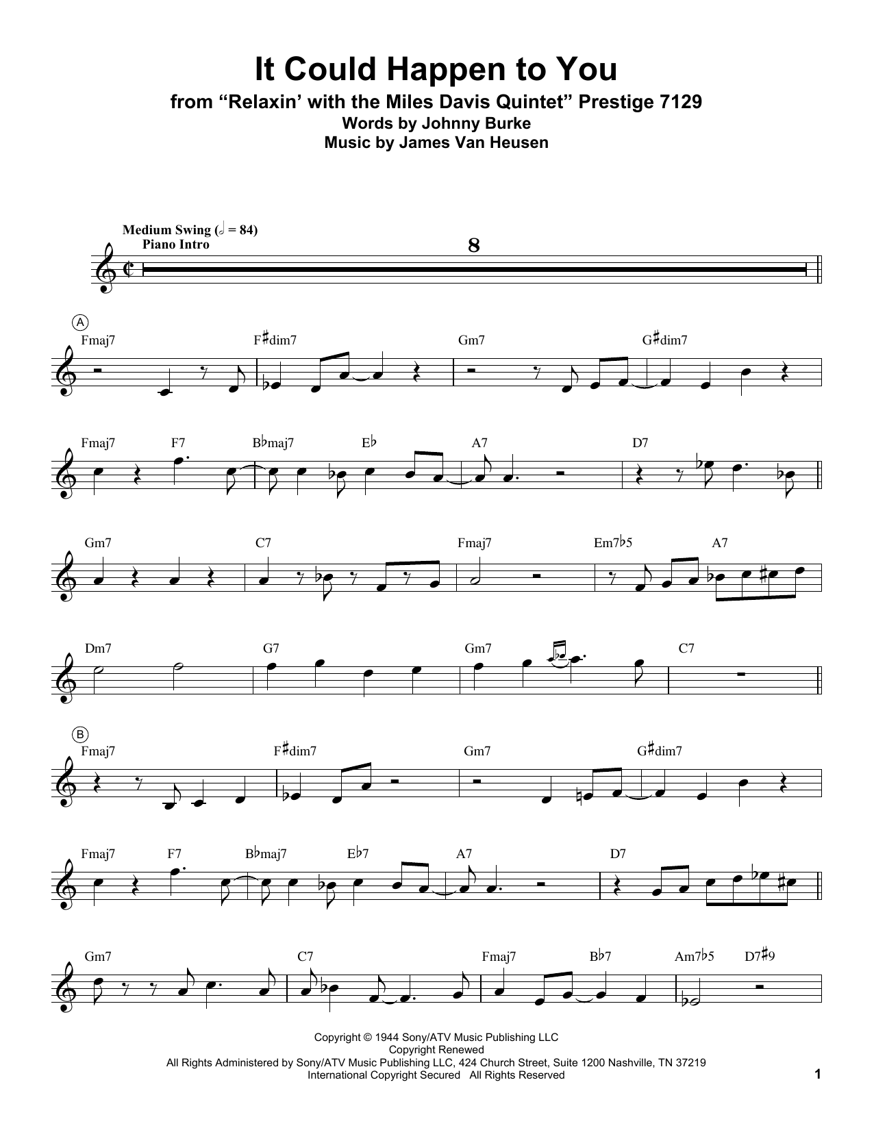 Download Miles Davis It Could Happen To You Sheet Music and learn how to play Trumpet Transcription PDF digital score in minutes