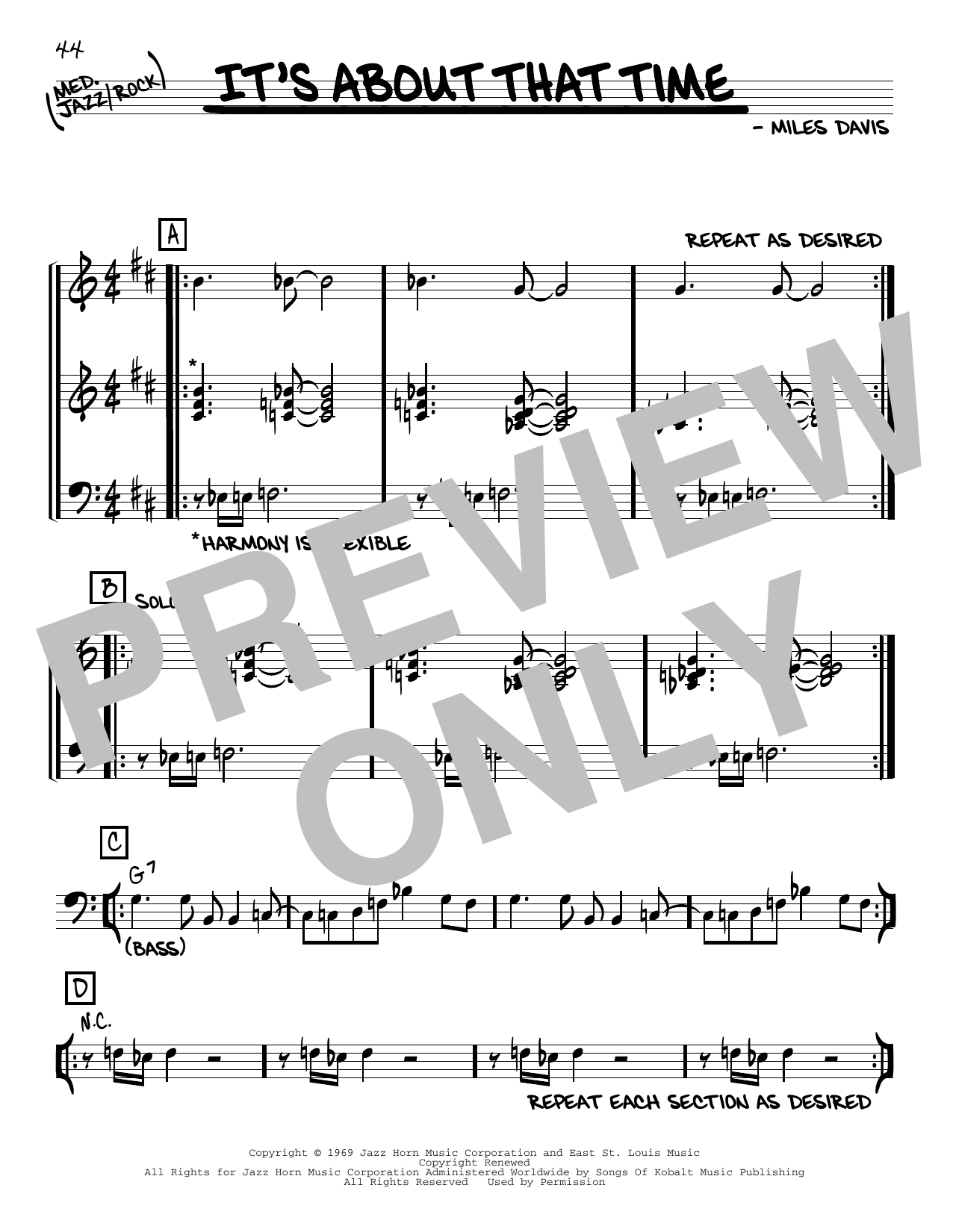 Download Miles Davis It's About That Time Sheet Music and learn how to play Real Book – Melody & Chords PDF digital score in minutes