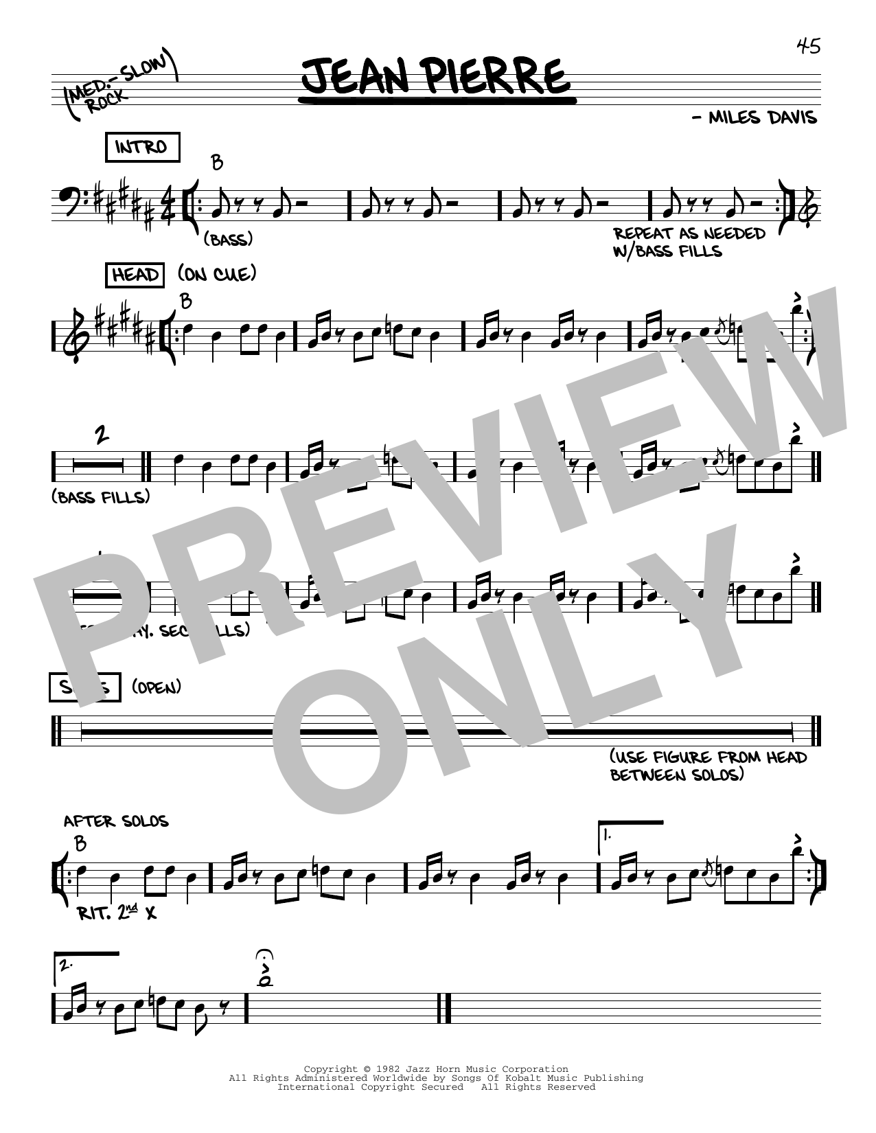 Download Miles Davis Jean Pierre Sheet Music and learn how to play Real Book – Melody & Chords PDF digital score in minutes
