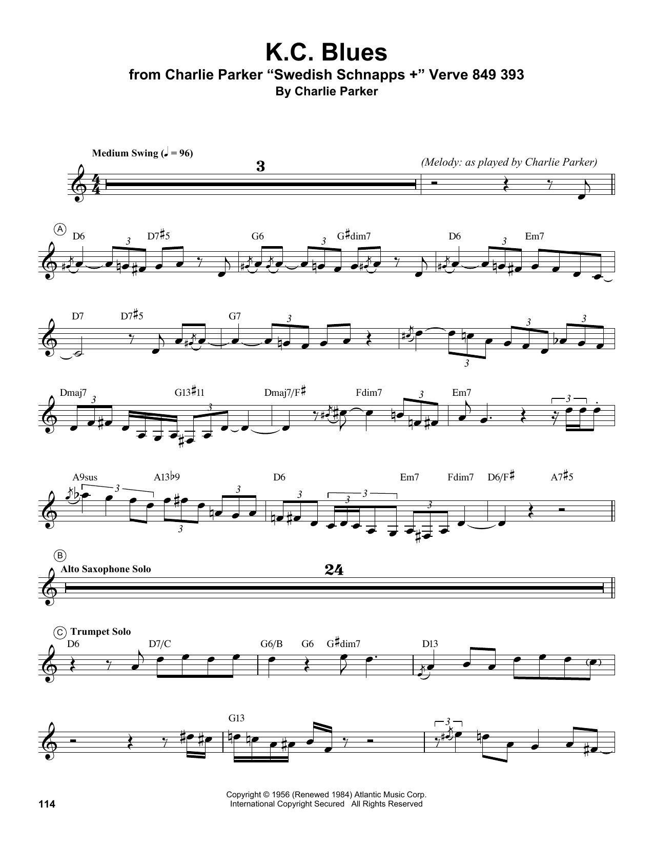 Download Miles Davis K.C. Blues Sheet Music and learn how to play Trumpet Transcription PDF digital score in minutes