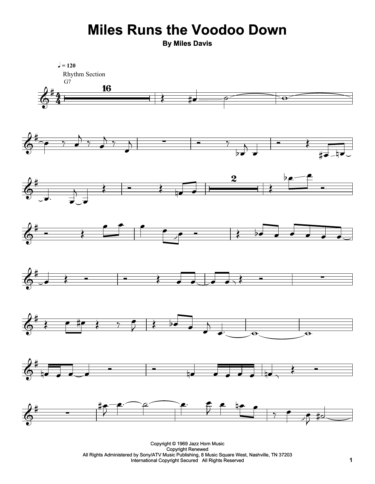 Download Miles Davis Miles Runs The Voodoo Down Sheet Music and learn how to play Real Book – Melody & Chords PDF digital score in minutes