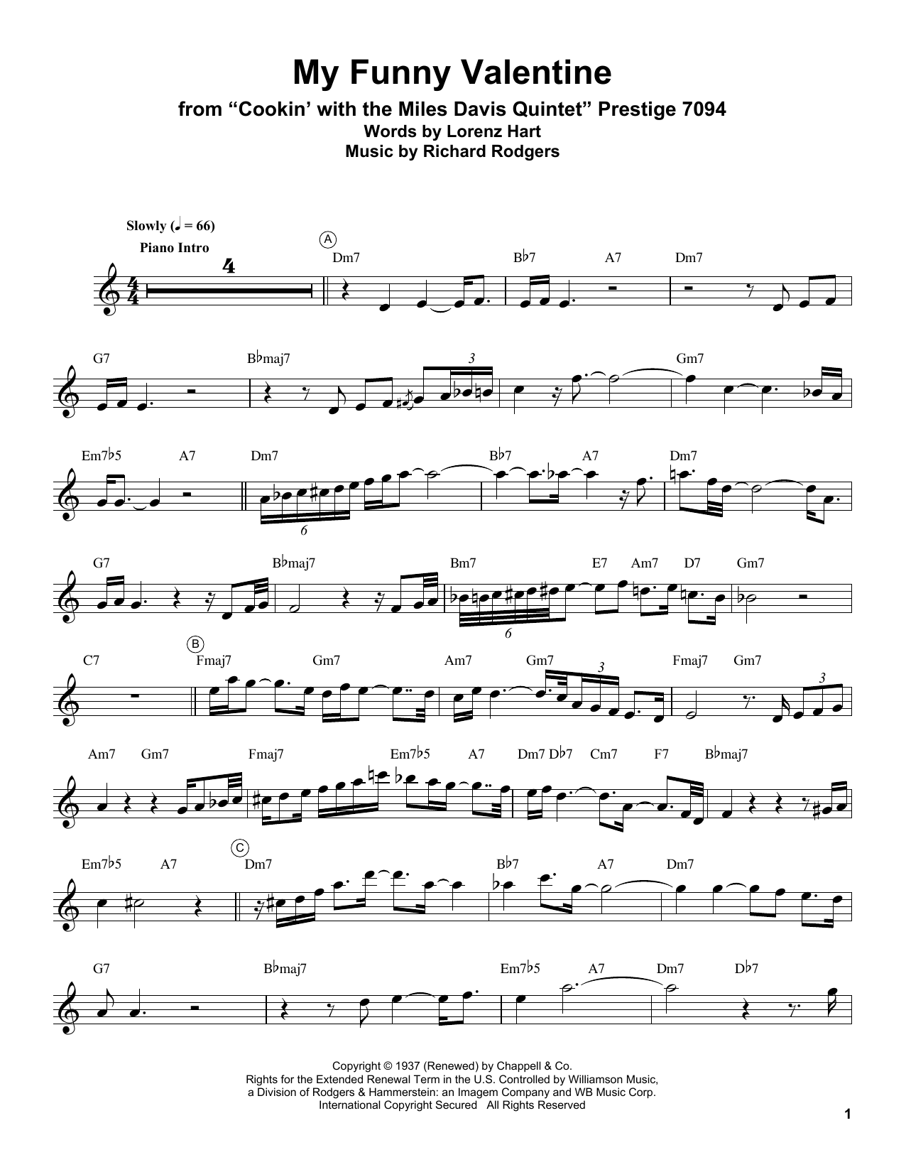 Download Miles Davis My Funny Valentine Sheet Music and learn how to play Trumpet Transcription PDF digital score in minutes