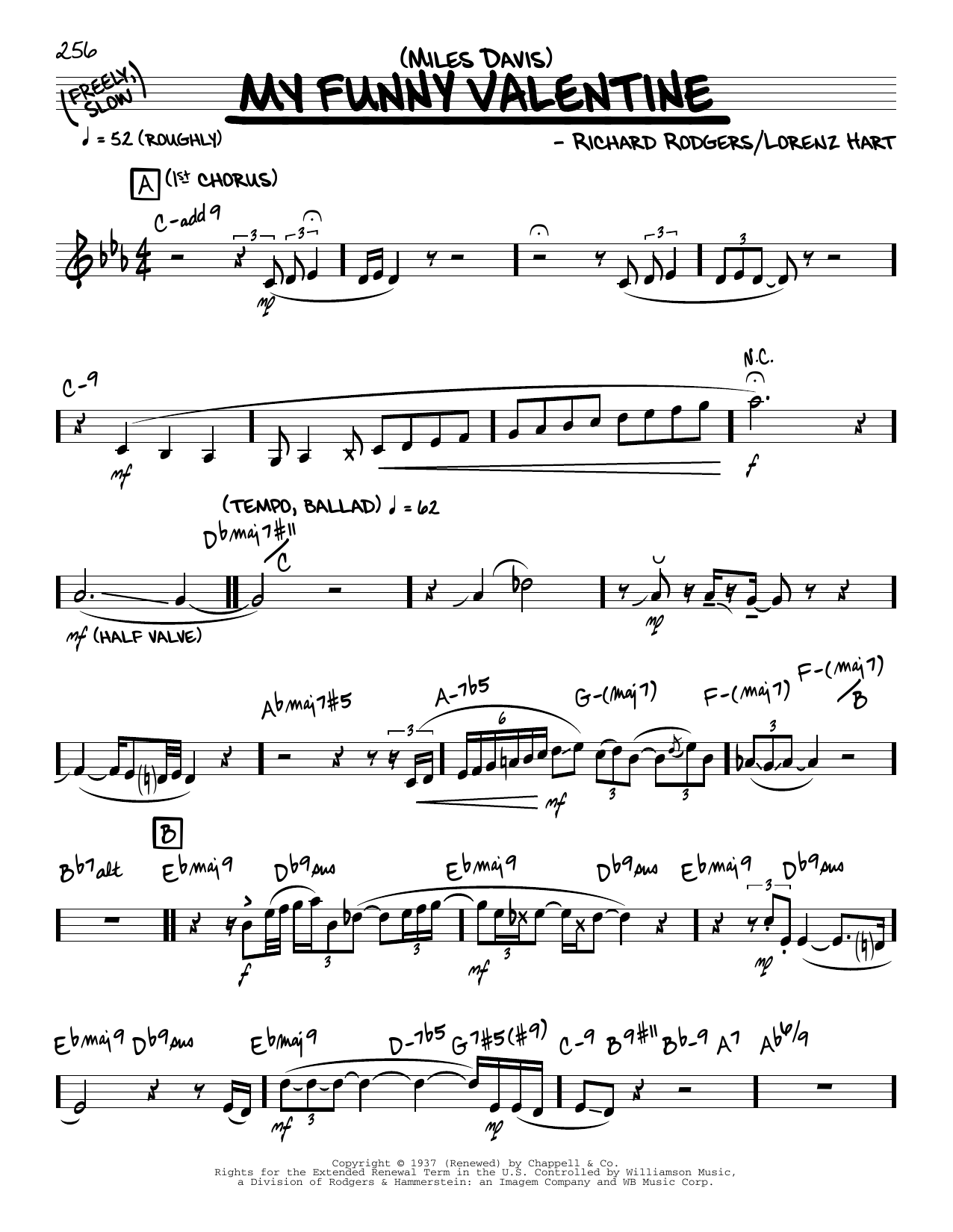 Download Miles Davis My Funny Valentine (solo only) Sheet Music and learn how to play Real Book – Melody & Chords PDF digital score in minutes