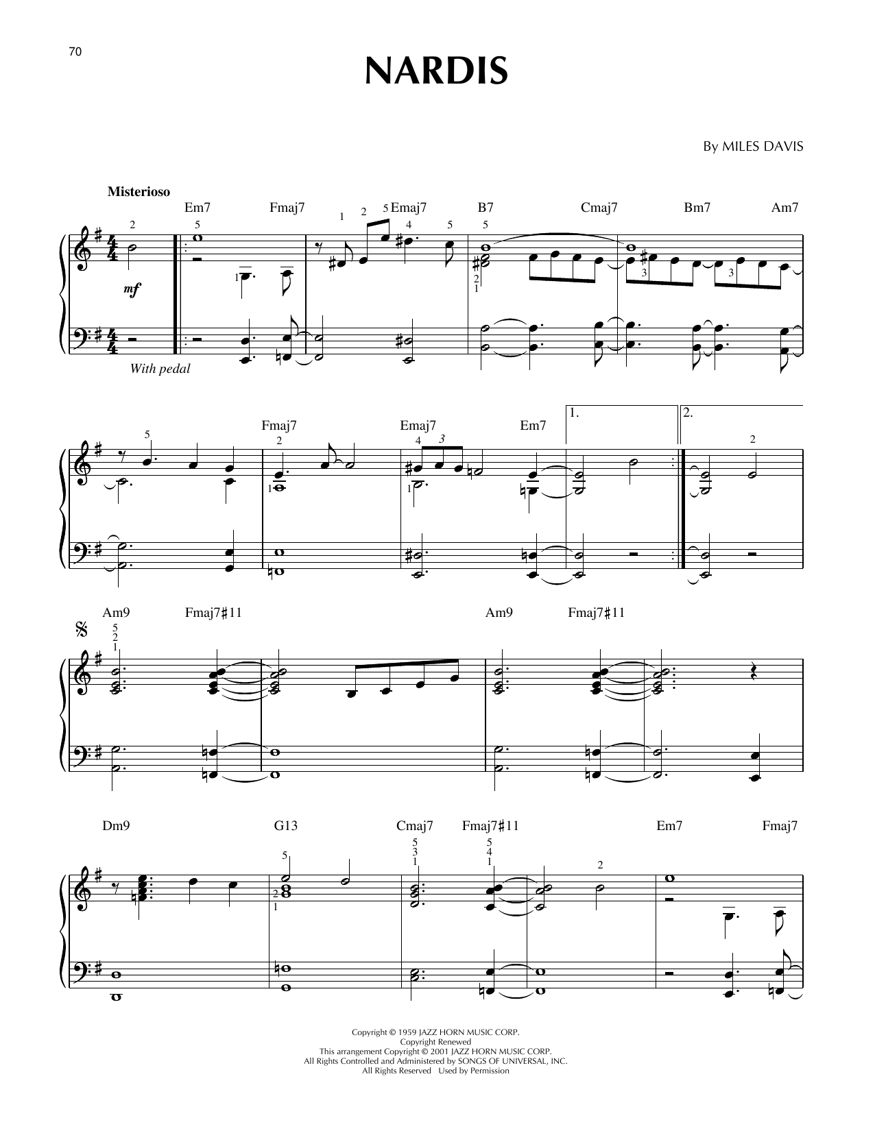 Download Miles Davis Nardis (arr. Brent Edstrom) [Jazz version] Sheet Music and learn how to play Piano Solo PDF digital score in minutes