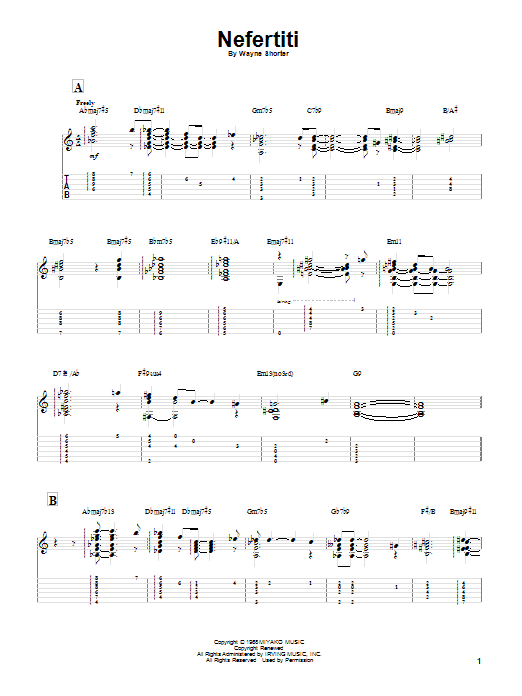 Download Miles Davis Nefertiti Sheet Music and learn how to play Guitar Tab PDF digital score in minutes