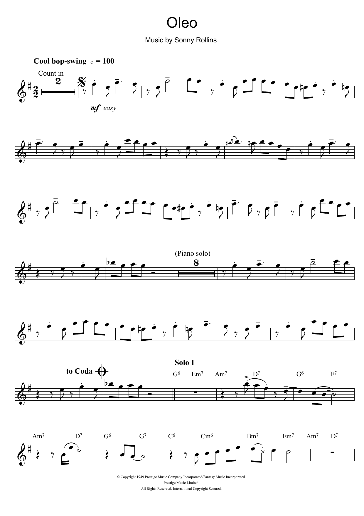 Download Miles Davis Oleo Sheet Music and learn how to play Tenor Saxophone PDF digital score in minutes