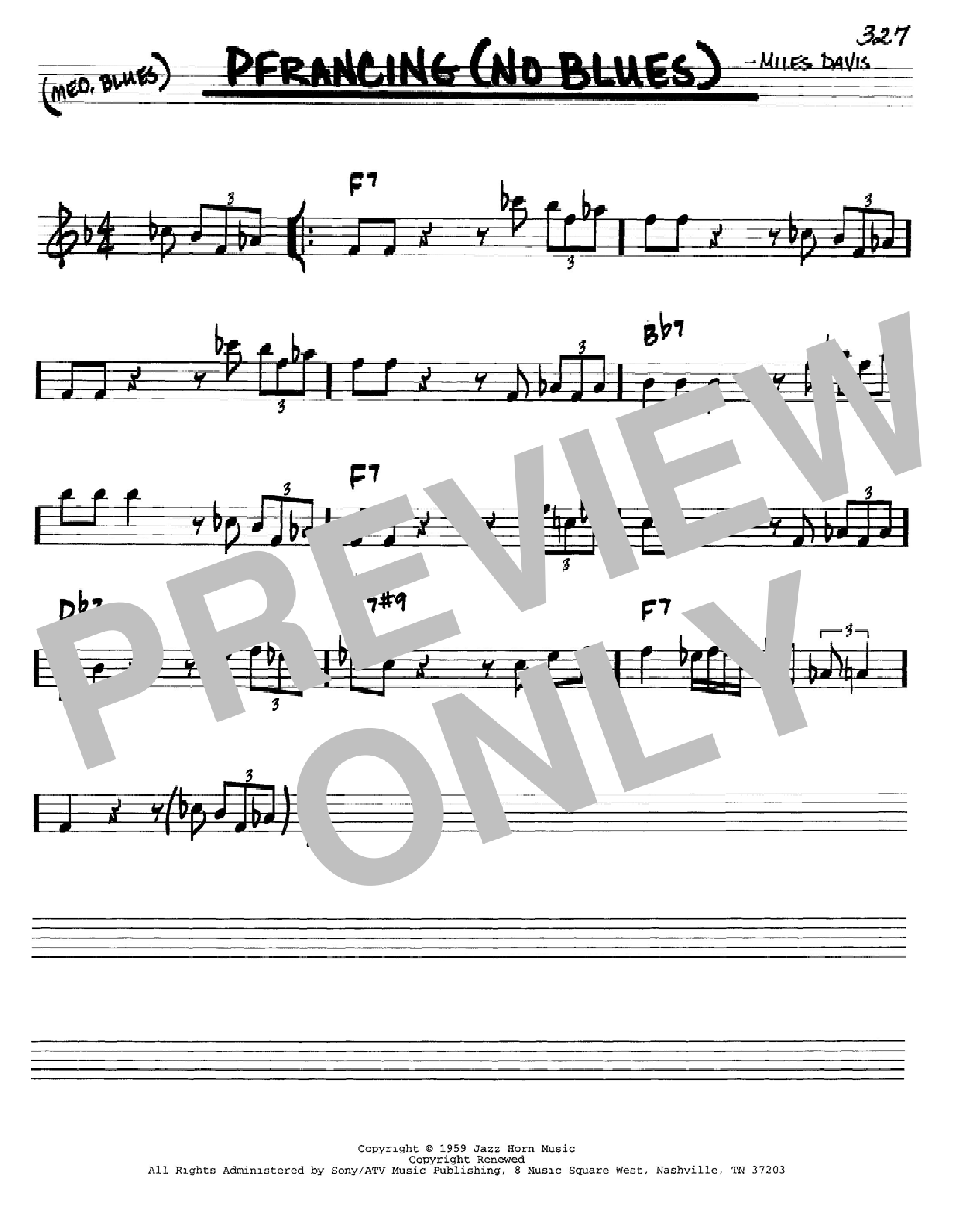 Download Miles Davis Pfrancing (No Blues) Sheet Music and learn how to play Real Book – Melody & Chords – Bb Instruments PDF digital score in minutes