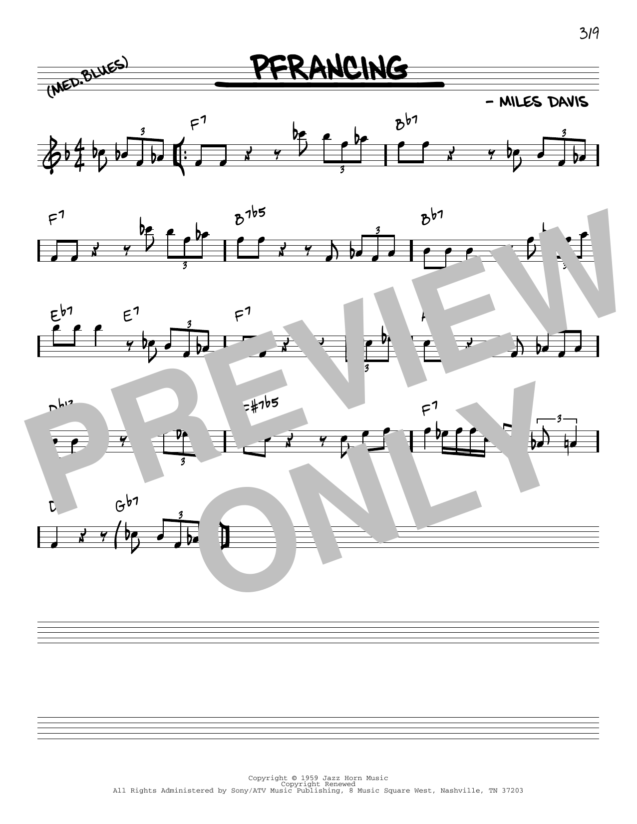 Download Miles Davis Pfrancing [Reharmonized version] (arr. Jack Grassel) Sheet Music and learn how to play Real Book – Melody & Chords PDF digital score in minutes