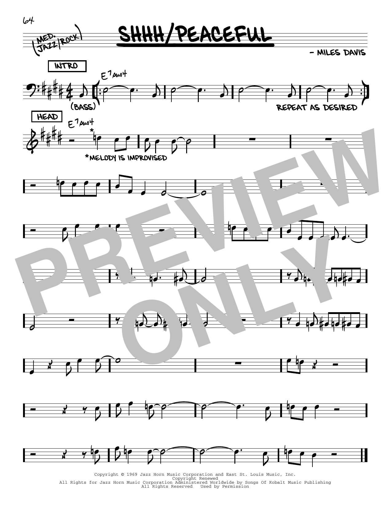 Download Miles Davis Shhh/Peaceful Sheet Music and learn how to play Real Book – Melody & Chords PDF digital score in minutes