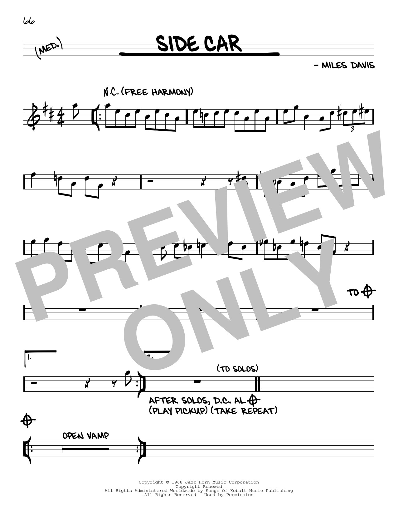 Download Miles Davis Side Car Sheet Music and learn how to play Real Book – Melody & Chords PDF digital score in minutes