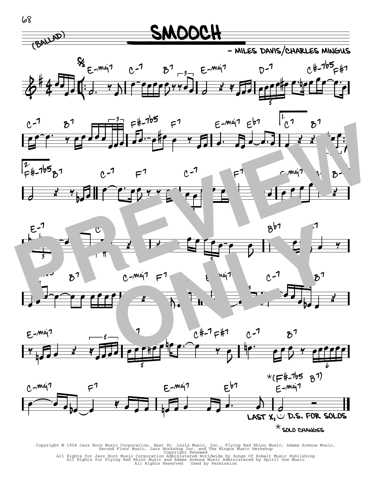 Download Miles Davis Smooch Sheet Music and learn how to play Real Book – Melody & Chords PDF digital score in minutes