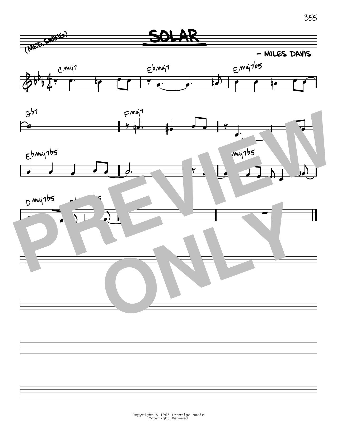Download Miles Davis Solar [Reharmonized version] (arr. Jack Grassel) Sheet Music and learn how to play Real Book – Melody & Chords PDF digital score in minutes