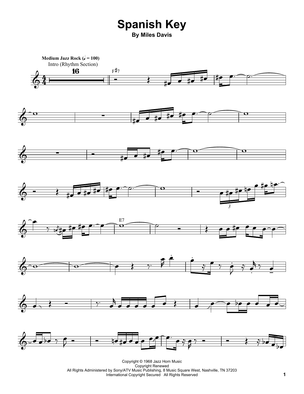 Download Miles Davis Spanish Key Sheet Music and learn how to play TPTTRN PDF digital score in minutes