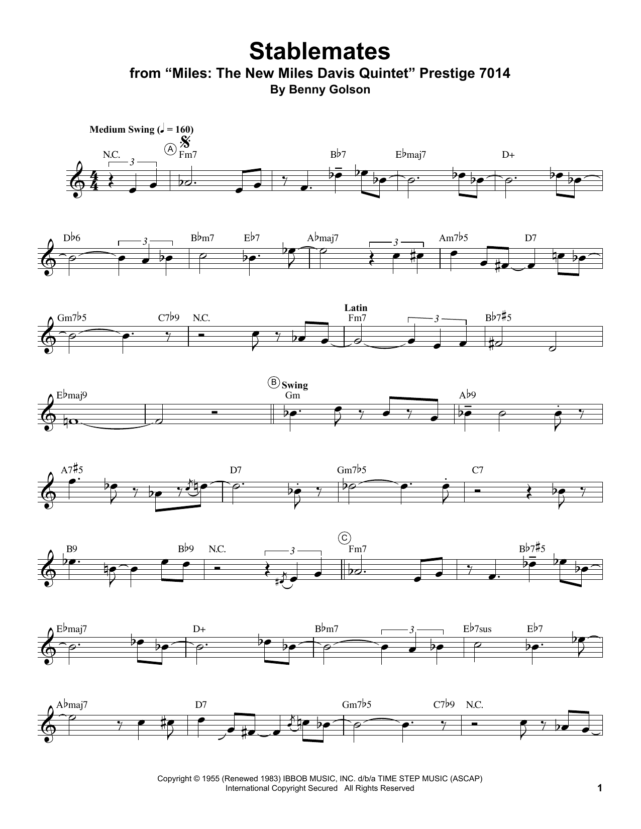 Download Miles Davis Stablemates Sheet Music and learn how to play Trumpet Transcription PDF digital score in minutes